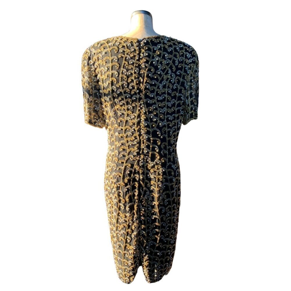 Oleg Cassini BlackTie Sequin Embellished Heavily Beaded 100% Silk Women's 14 - Picture 6 of 9
